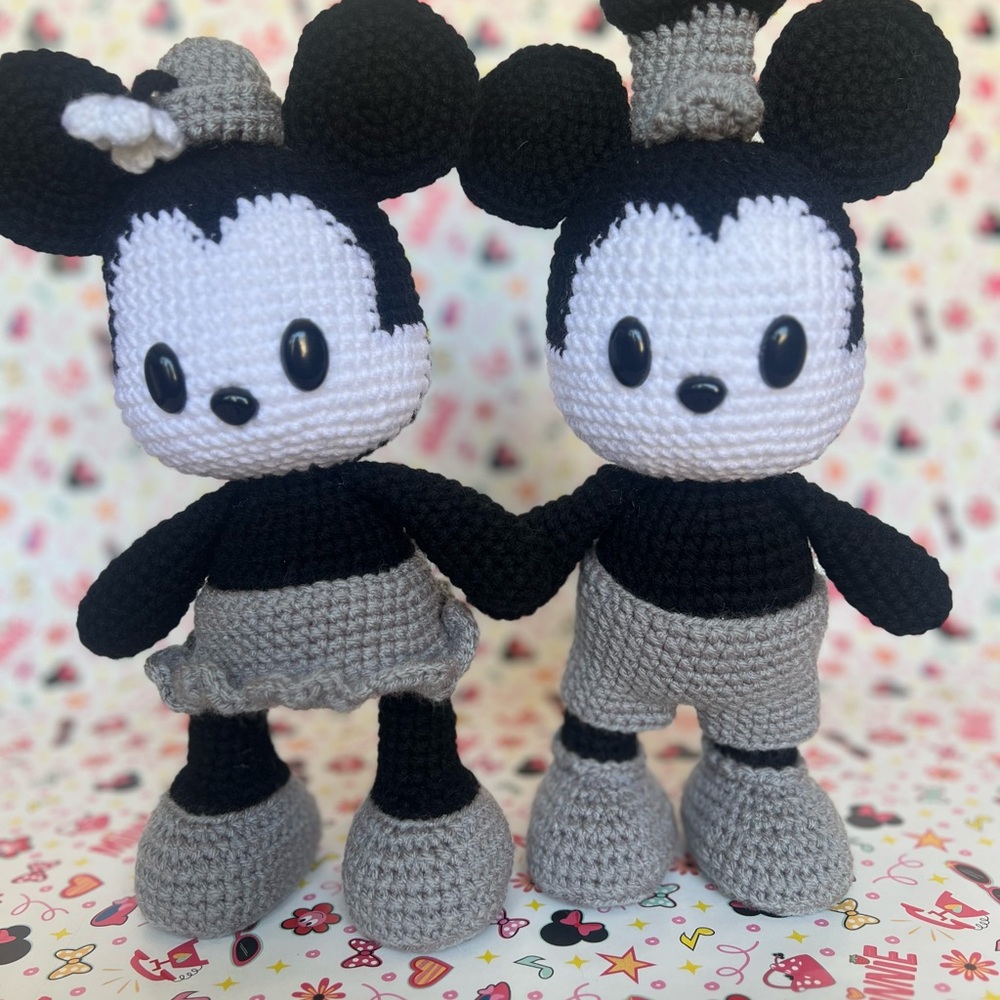Adorable Black and Gray Crochet Mouse Duo